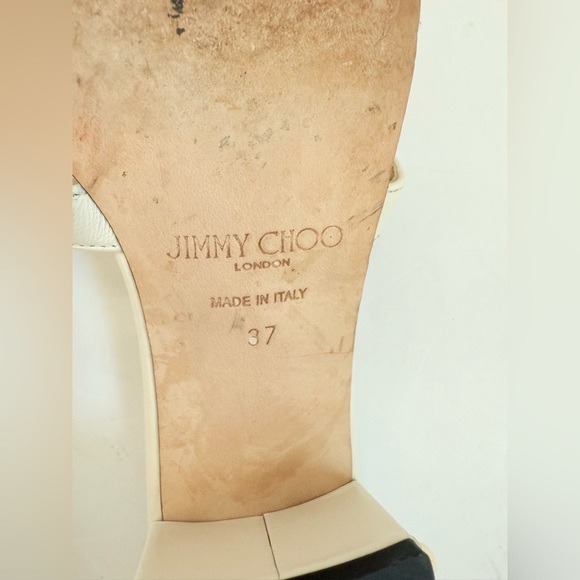 Jimmy Choo White/ Latte Leather Hazal Pearl Cage Slide Sandal 45mm 37 - Picture 9 of 10